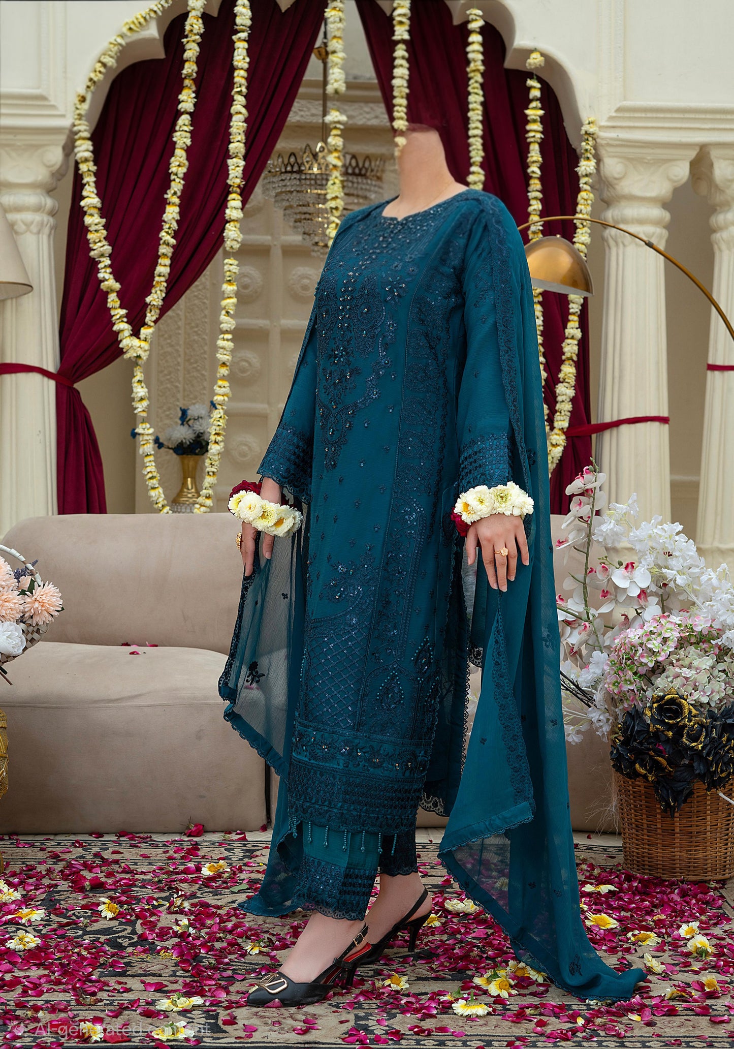 Eid Luxury Embroidered 3 Piece Suit – Elegant Beige Festive Wear