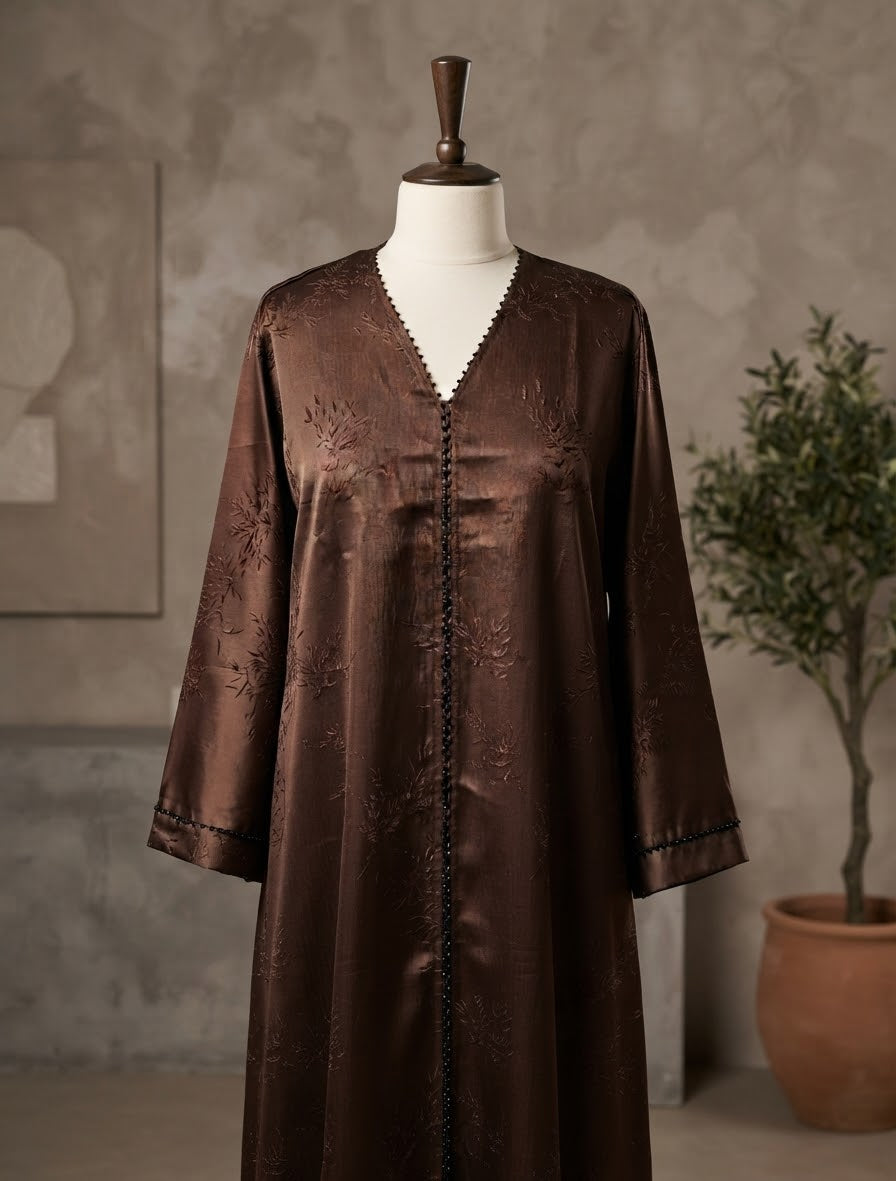 Luxury Jacquard Closed Abaya with Matching Scarf