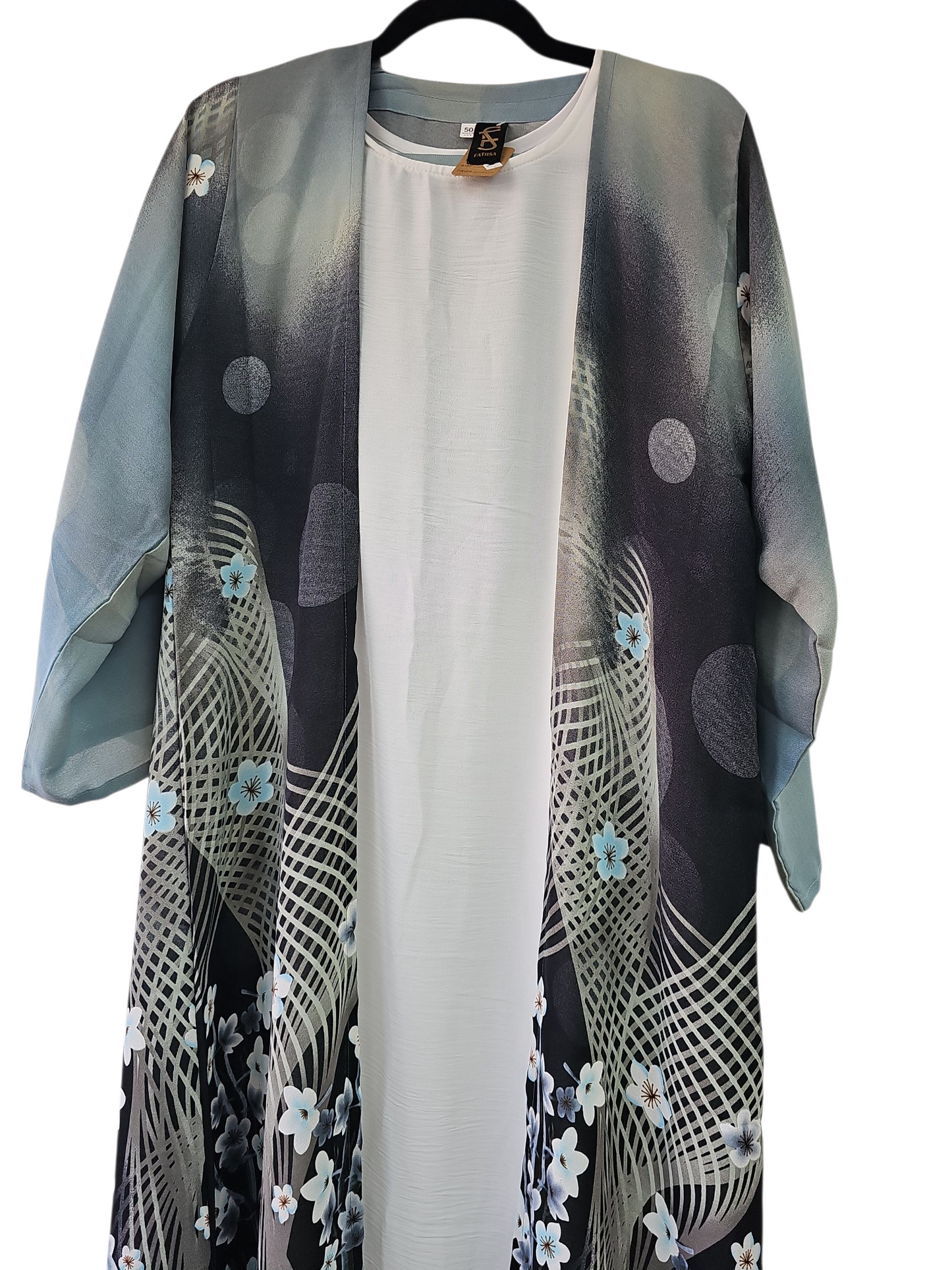 fatiisa Printed Floral Abaya with Inner Slip & Scarf