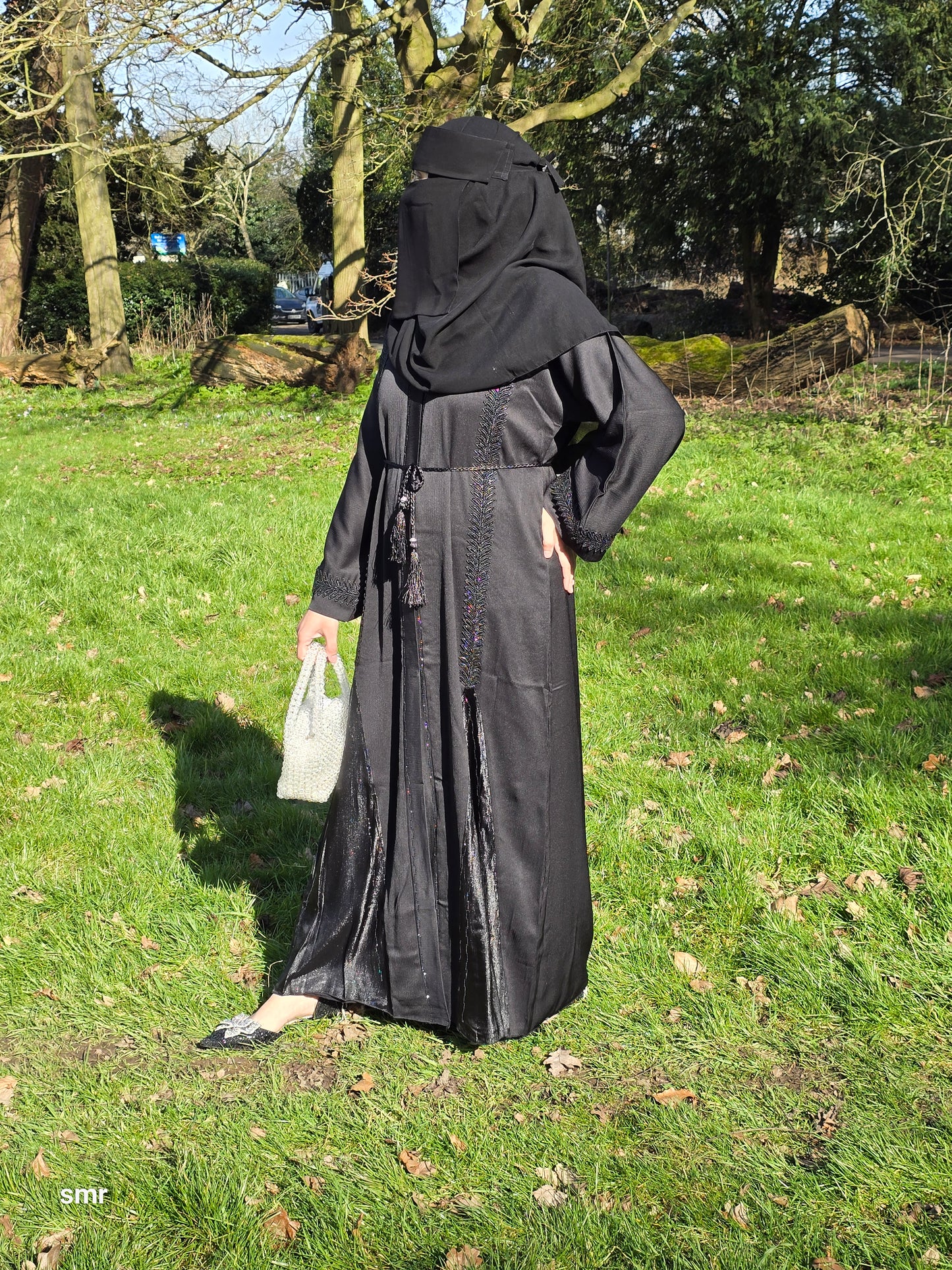 Eid Beautiful Emirati Lace Floral Buttons Open Abaya With Scarf And Belt