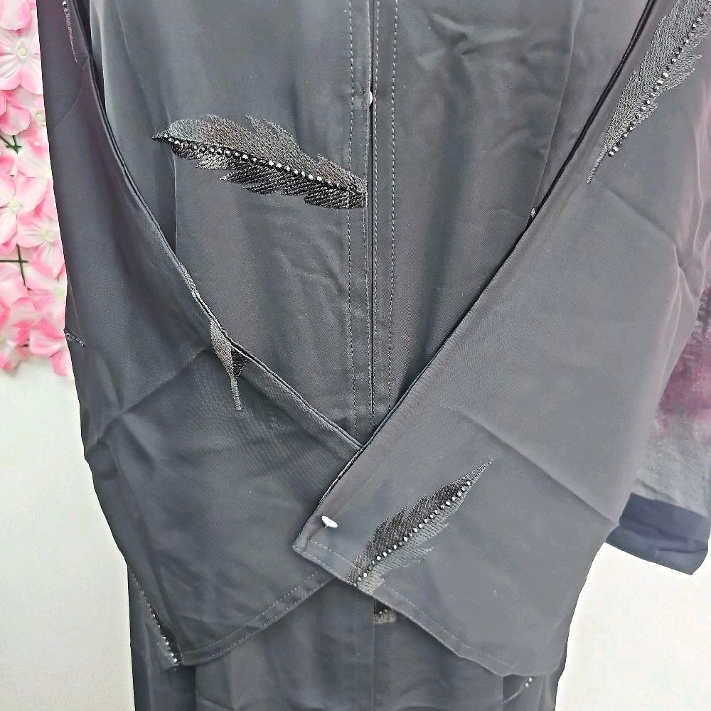 Nadia Embroidered Abaya with Beaded Work & Button - Size 50-58, Soft Material, Elegant Design, Versatile Styling for Everyday Elegance or Special Occasions