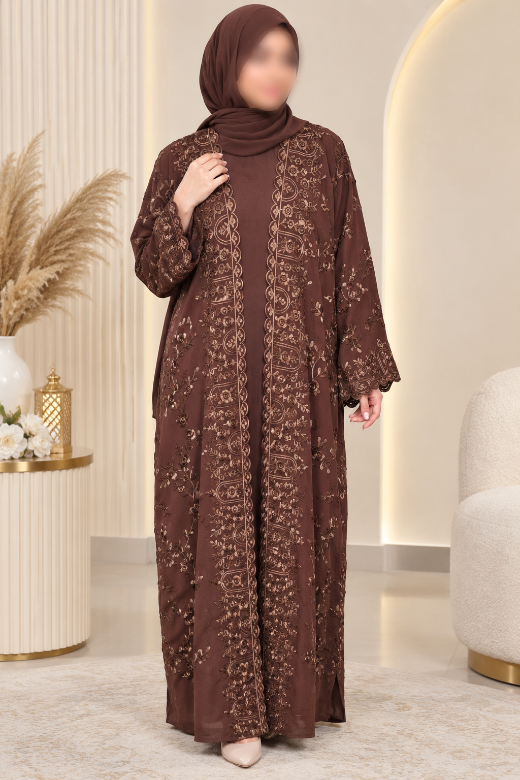 Fatiisa Chiffon Embroidered  Abaya – 3 Piece Set
