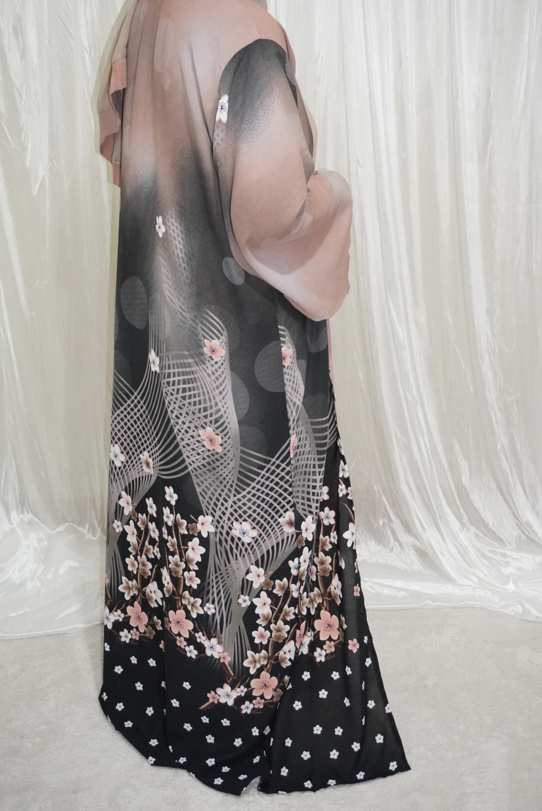 fatiisa Printed Floral Abaya with Inner Slip & Scarf
