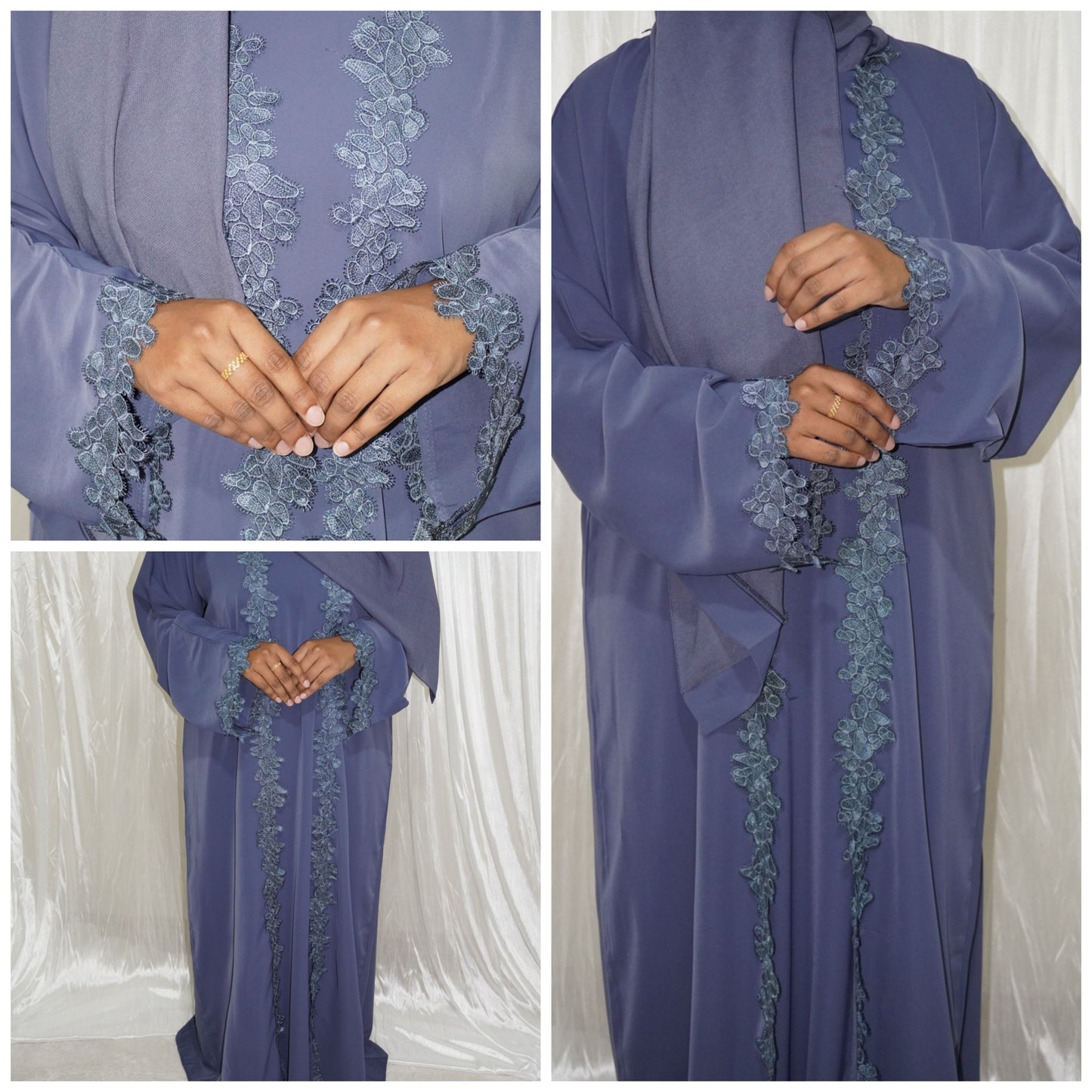 Fatiisa Beautiful Lace Floral  Open Abaya With Scarf And inner slip