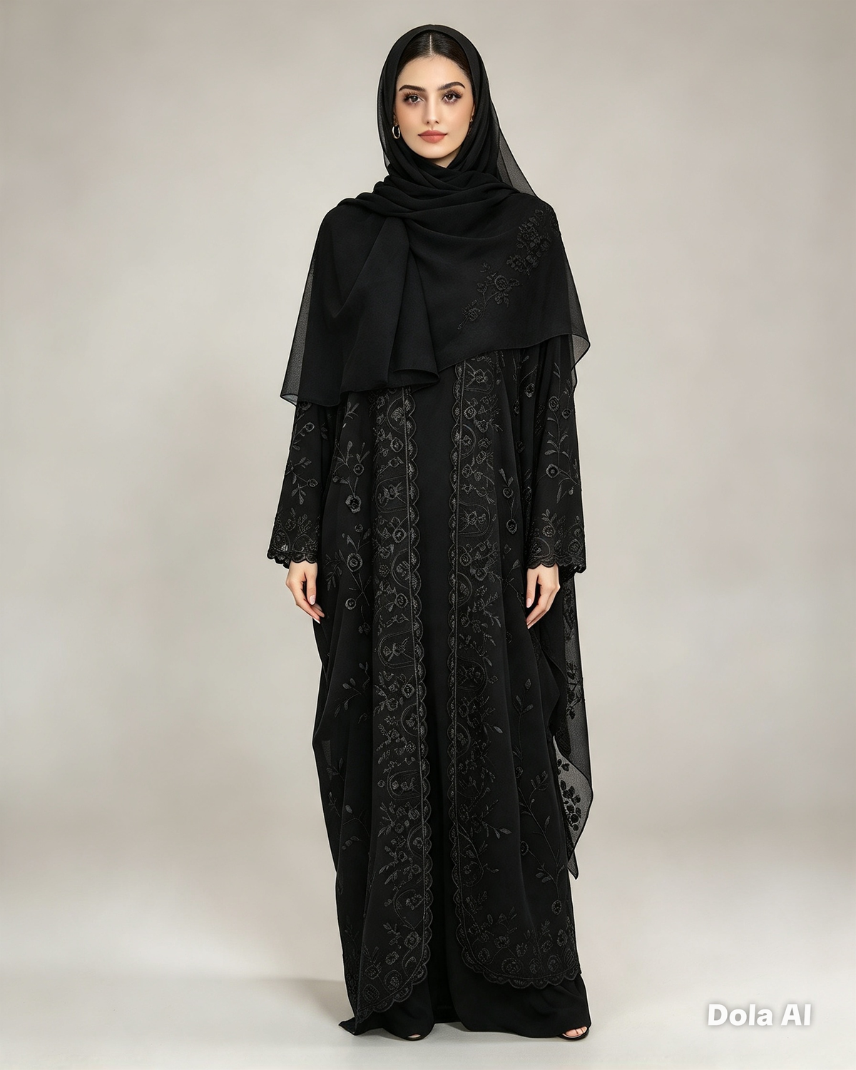 Fatiisa Chiffon Embroidered  Abaya – 3 Piece Set