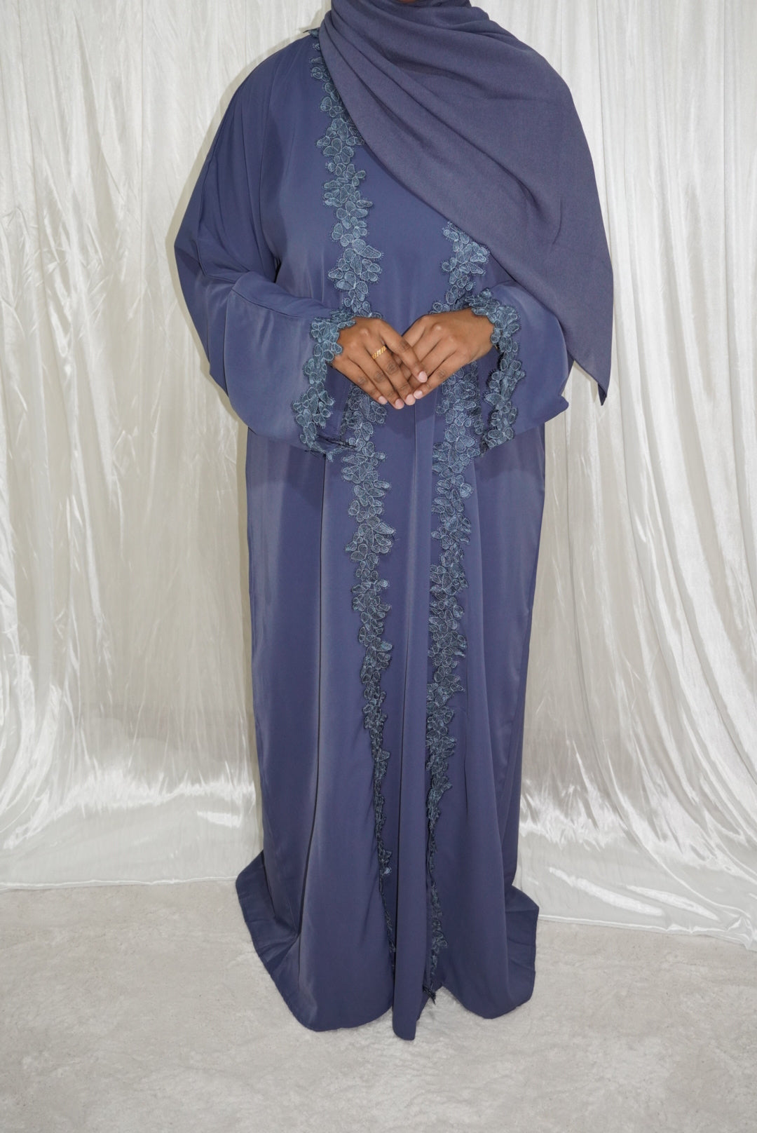 Fatiisa Beautiful Lace Floral  Open Abaya With Scarf And inner slip