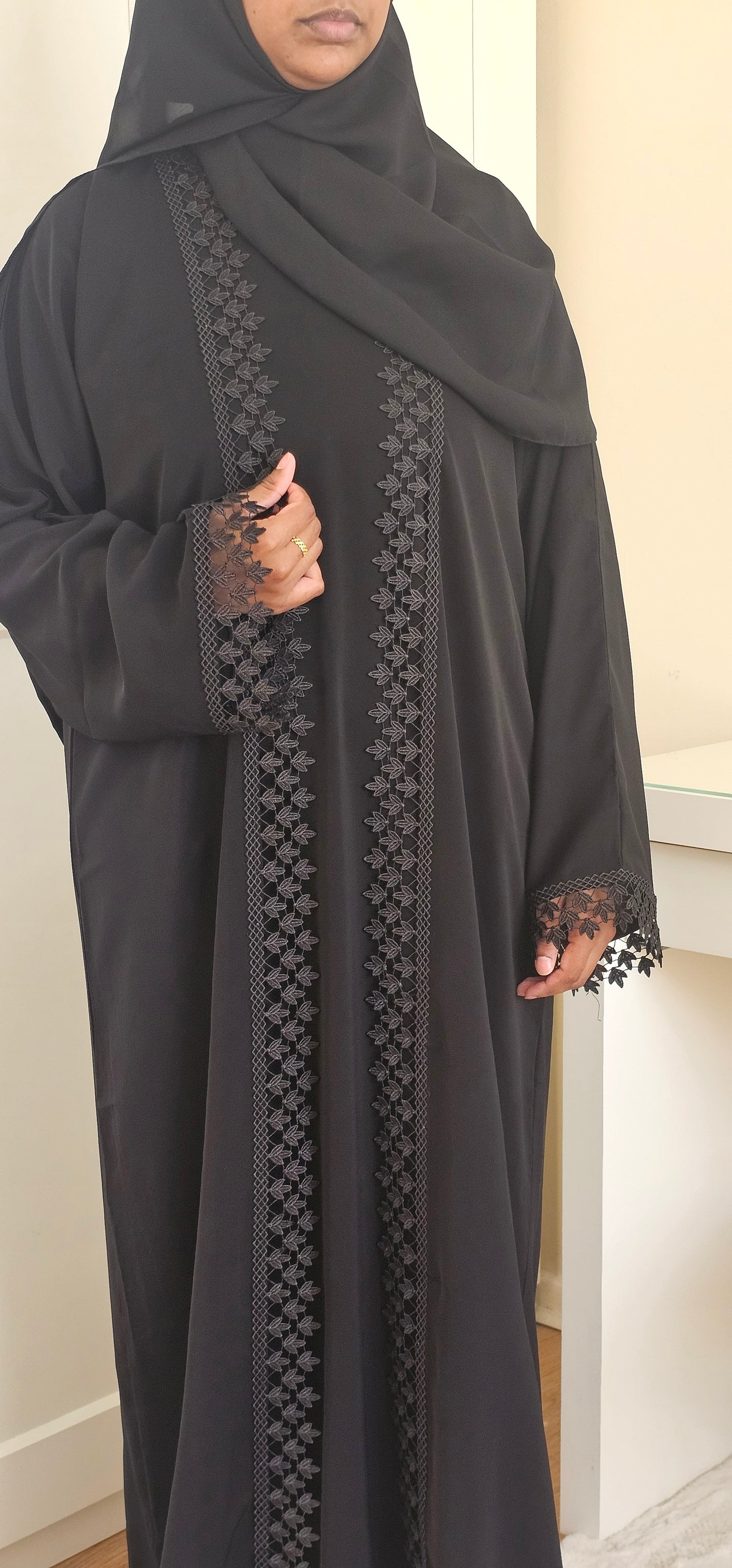 Fatiisa Maya Lace Abaya Elegant Black Lace Abaya | Modest & Stylish | Everyday & Occasion Wear