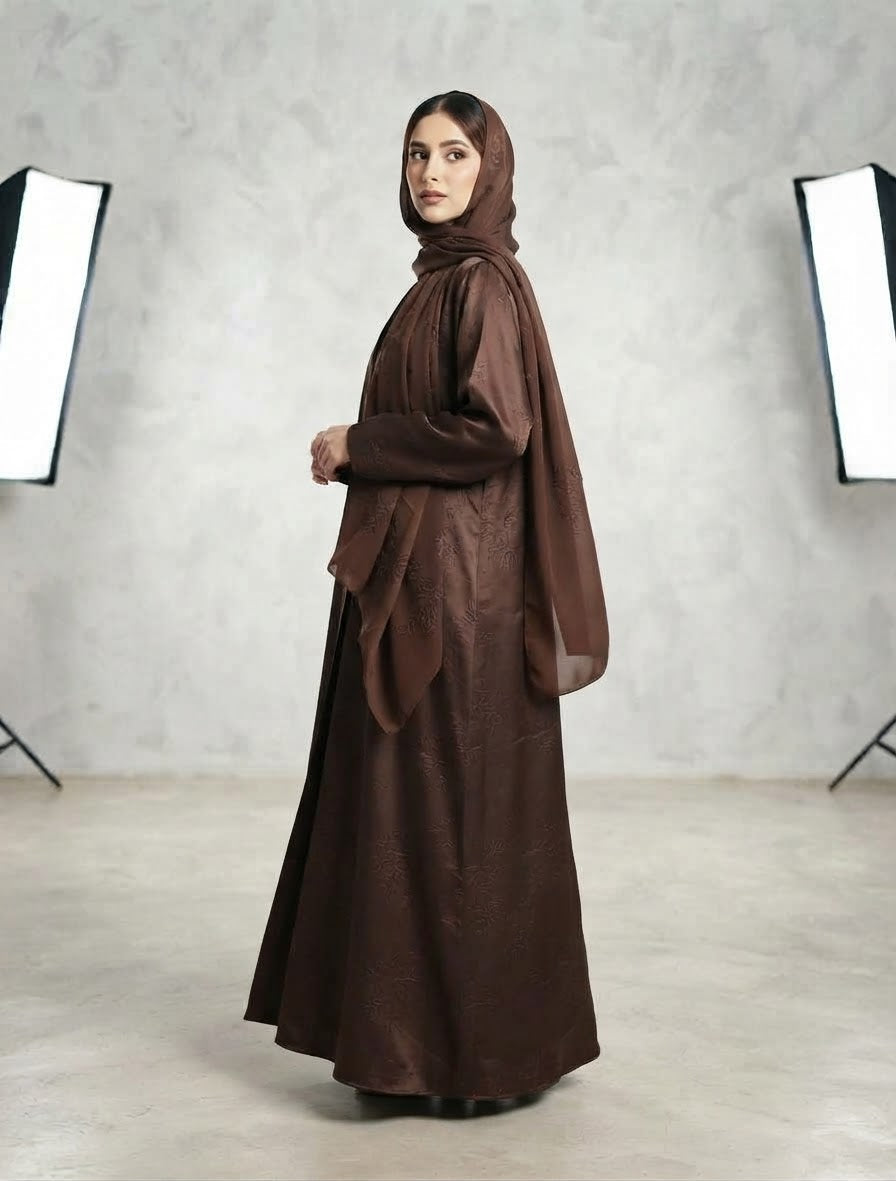 Luxury Jacquard Closed Abaya with Matching Scarf