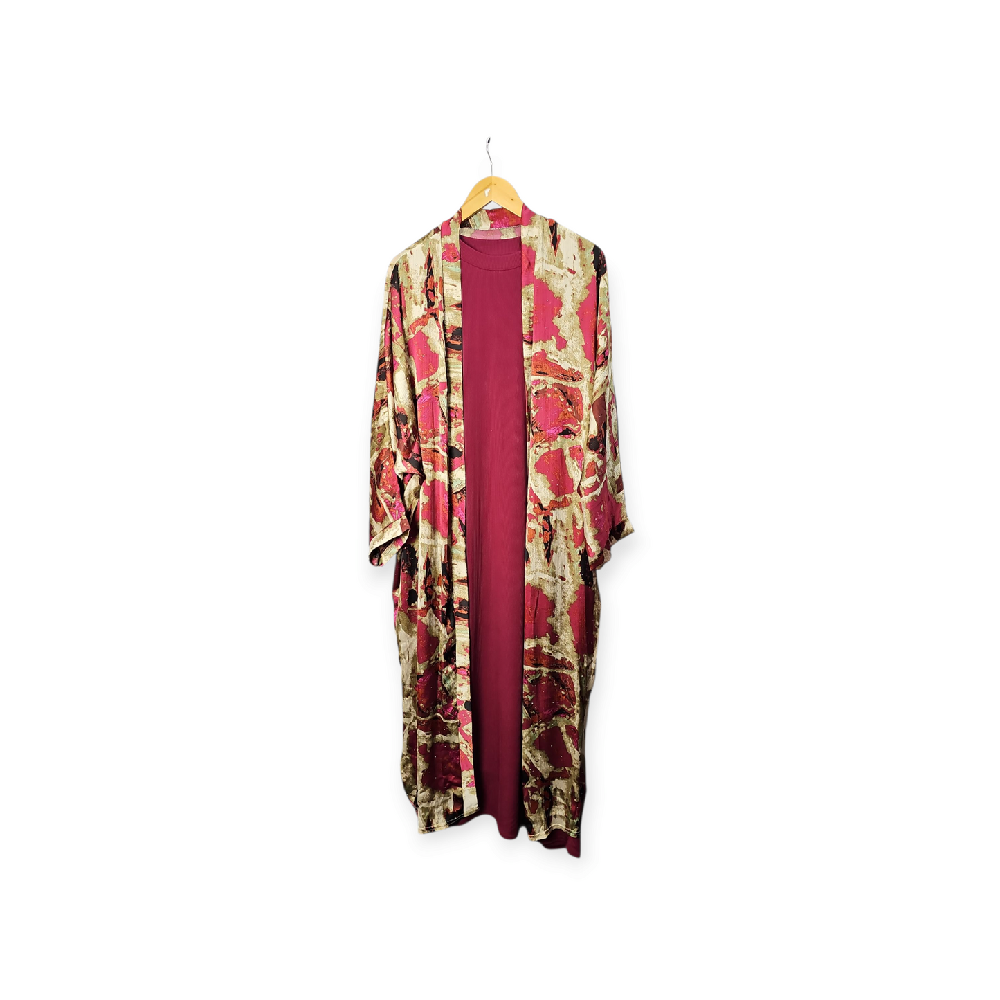 Printed casual abaya with sleeveless inner One-size fit all